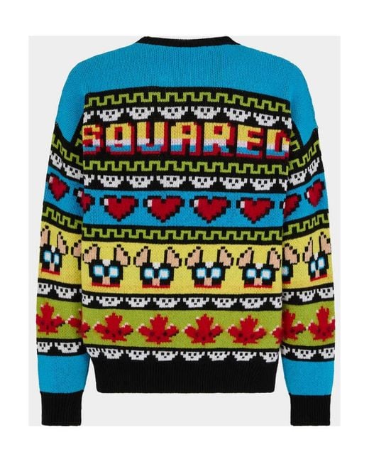 DSquared² Blue Jacquard Crewneck Knitted Jumper for men