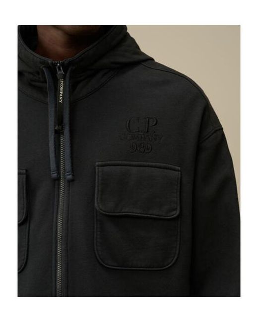 C P Company Black Zip Front Hoodie Coat for men