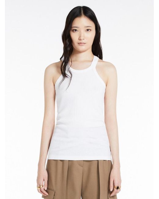 Sportmax White Ribbed Sleeveless Top