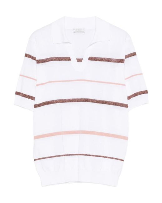 Peserico White Striped Short-Sleeve Top