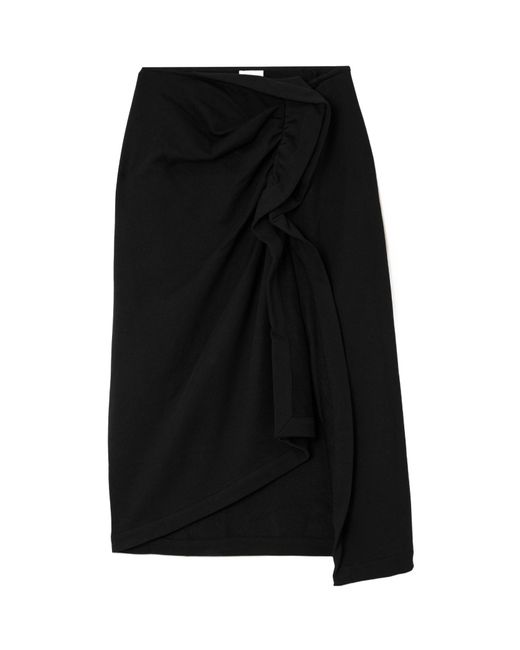 Dries Van Noten Black Ruffle-Trim Cotton Midi Skirt