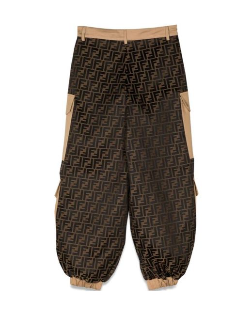 Fendi Natural Ff Jacquard Fabric And Gabardine Trousers