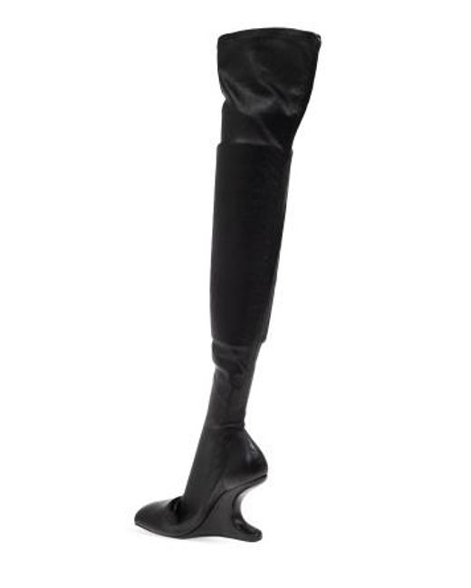 Rick Owens Black Cantilever Square Toe Above-Knee Boots
