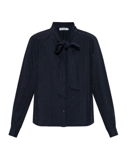 Self-Portrait Blue Sequin Embellished Long-Sleeved Shirt