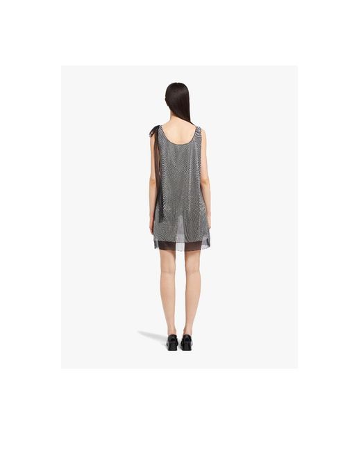 Prada Gray Crystal-Embellished Chiffon Dress
