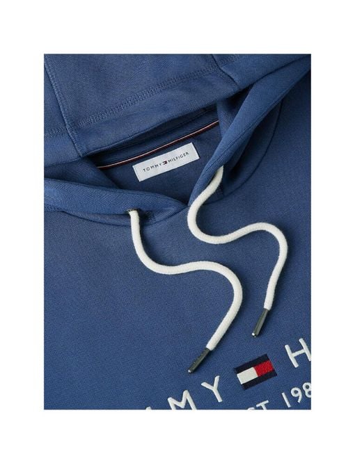 Tommy Hilfiger Blue Logo Fleece Drawstring Hoody for men