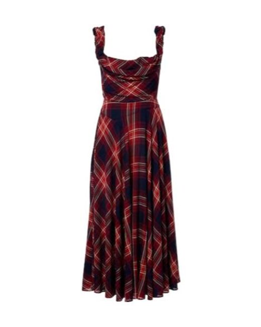 Vivienne Westwood Red Chichi Draped Plaid Midi Dress