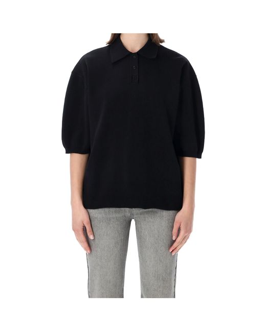 Frankie Shop Blue Nola Knit Polo Top