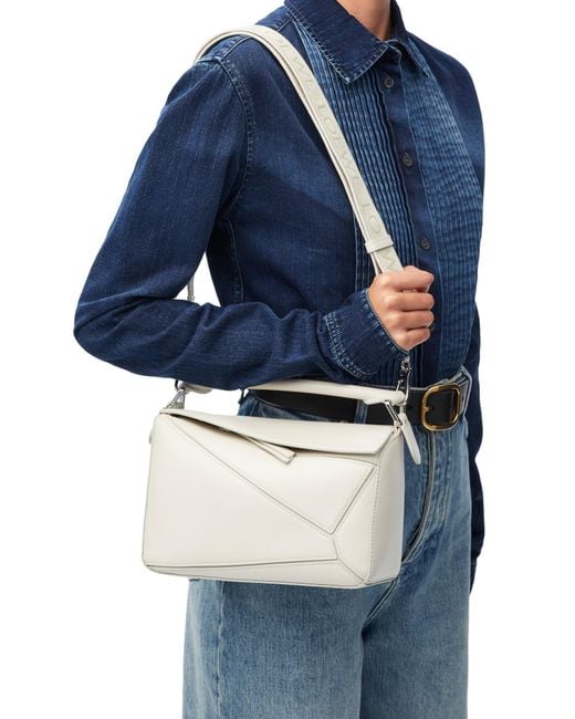 Loewe White Anagram Embossed Small Puzzle Bag