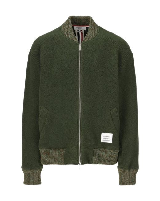 Thom Browne Green Stripe-Detailed Zipped Bomber Jacket for men