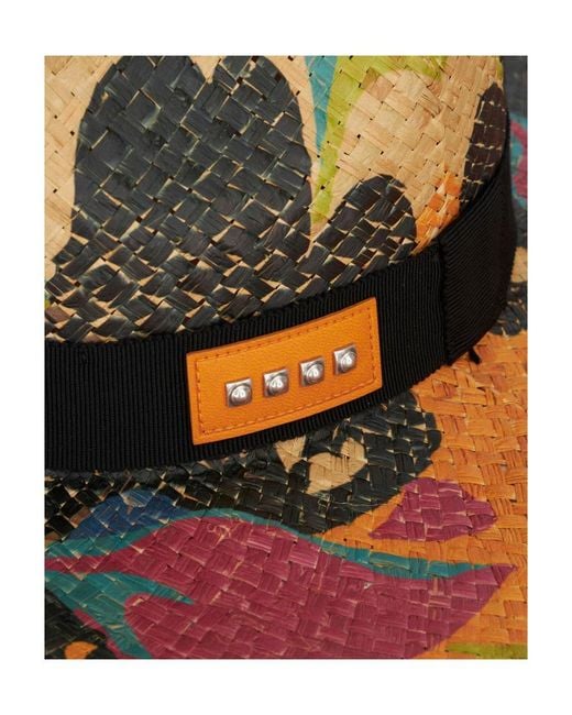 Etro White Floral Straw Hat With Micro Studs