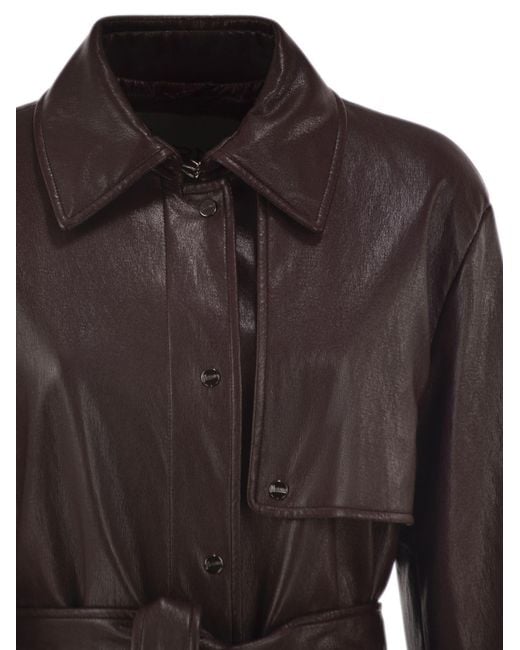 Herno Brown Long Belted Leather-Effect Coat