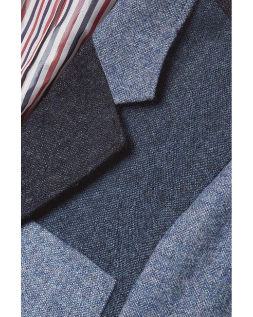 Thom Browne Blue Patchwork Donegal Tweed Blazer