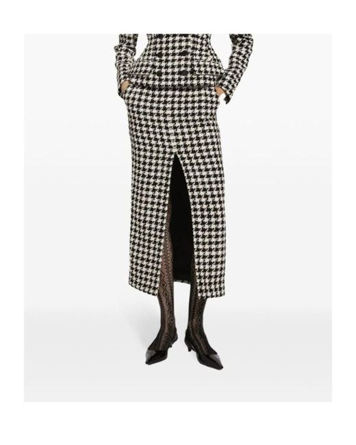 Dolce & Gabbana White Long Macro-Houndstooth Skirt