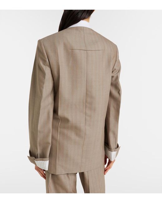 Victoria Beckham Brown Herringbone Virgin Wool Blazer
