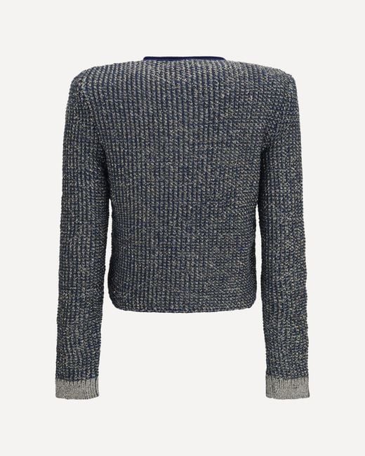 Balmain Blue Sequin-Embellished Metallic-Knit Cardigan