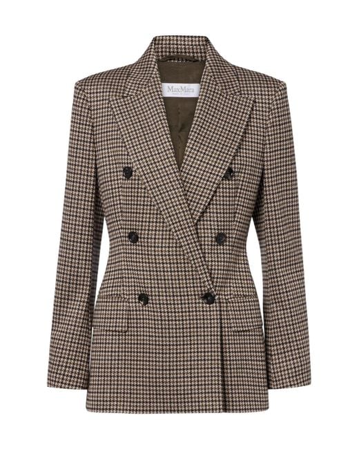 Max Mara Brown Houndstooth-Pattern Double-Breasted Blazer