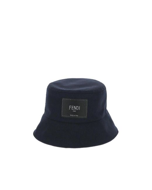 Fendi Blue Roma Logo Patch Bucket Hat for men