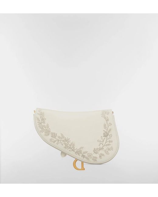 Dior White Small Saddle Bag With Chain
