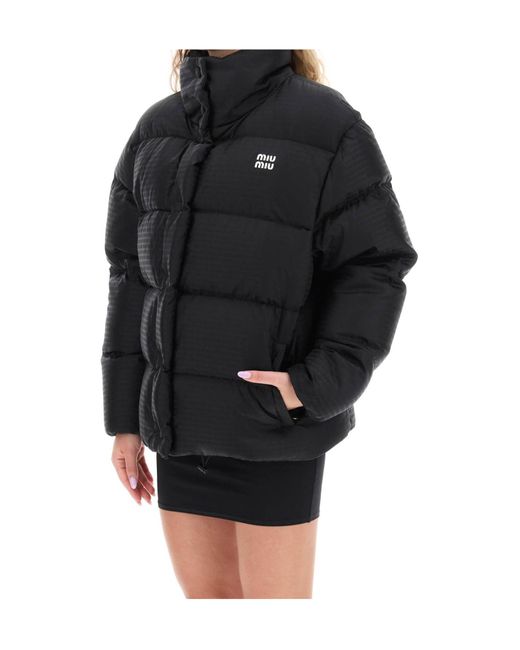 Miu Miu Black Allover Logo Printed Down Jacket