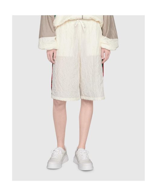 Gucci Natural Stripe Detail Nylon Shorts