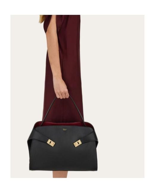 Ferragamo Black Ferragamo Hug Soft Bicolor Large Shoulder Bag