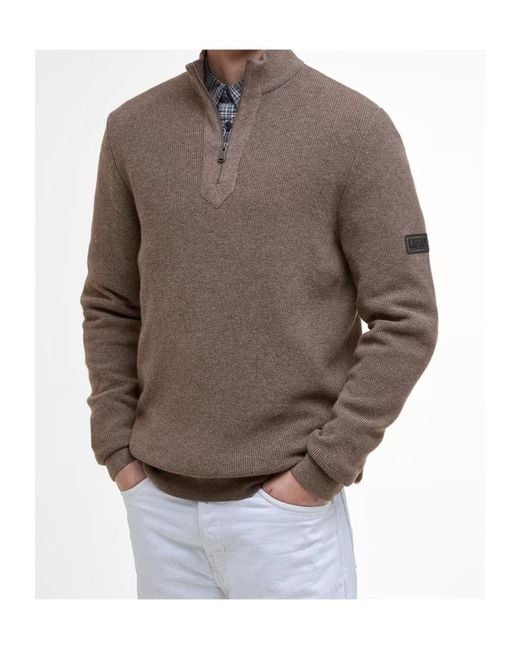 Barbour Brown Crawley Half Zip Jumper for men