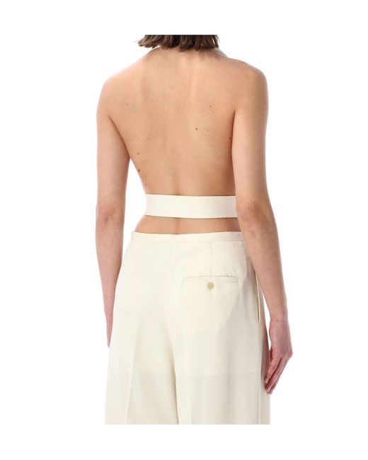 Alberta Ferretti Natural Draped Halterneck Top