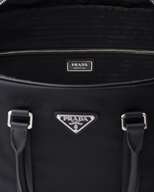 Prada Black Re-Nylon And Saffiano Leather Duffel Bag for men