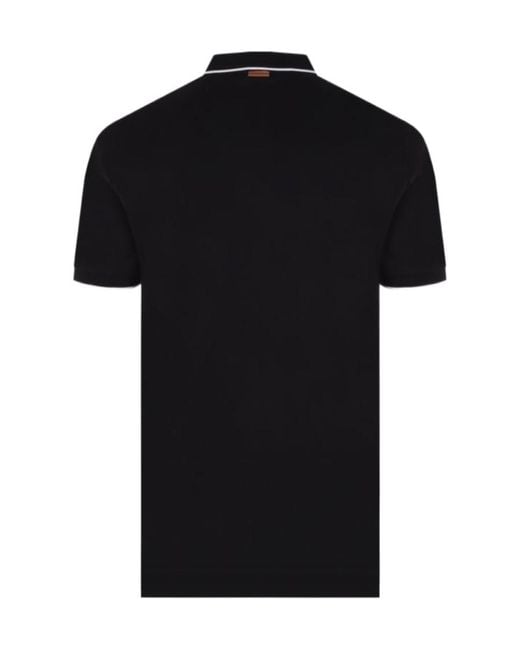 Zegna Black Logo Embroidered Polo Shirt for men