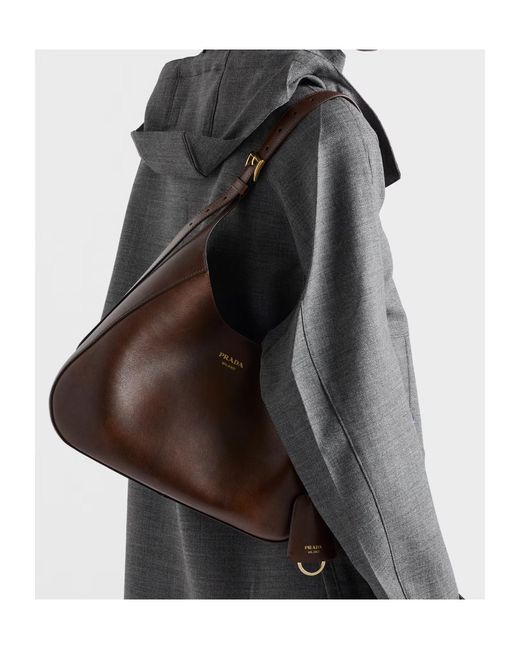 Prada Brown Curved Hobo Shoulder Bag