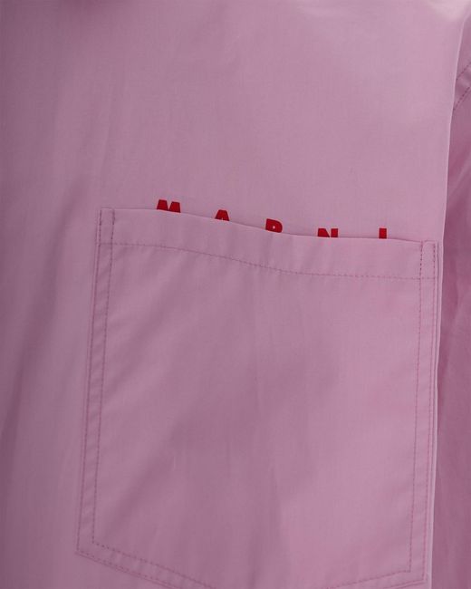 Marni Pink Logo Printed Long-Sleeved Zipped Shirt for men