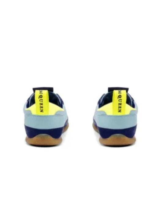 McQueen Blue Ec1 Panelled Suede-Trim Sneakers for men