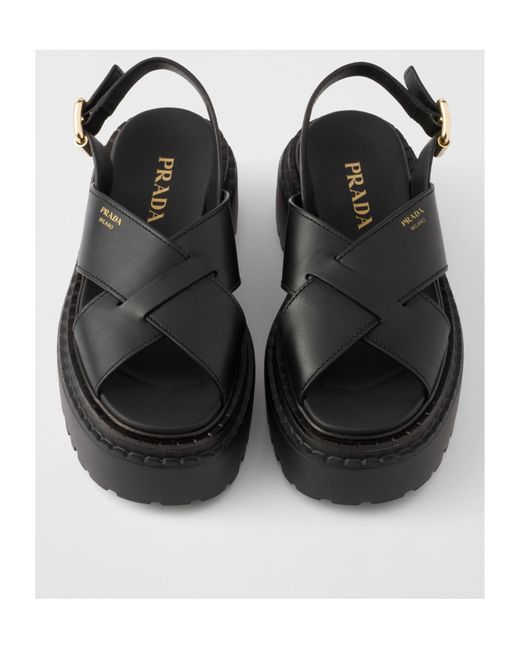 Prada Black Crossover Strap Detailed Slingback Sandals