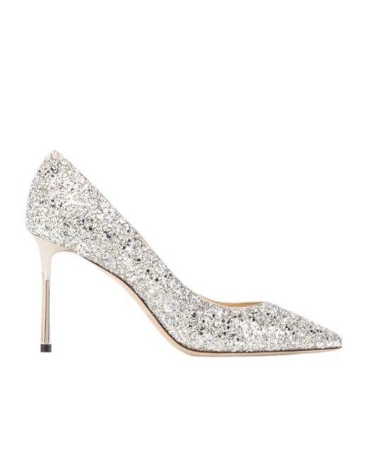 Jimmy Choo White Crystal-Adorned High Heels