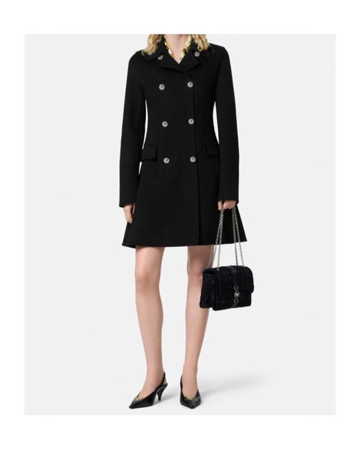 Versace Black Double-Breasted A-Line Coat