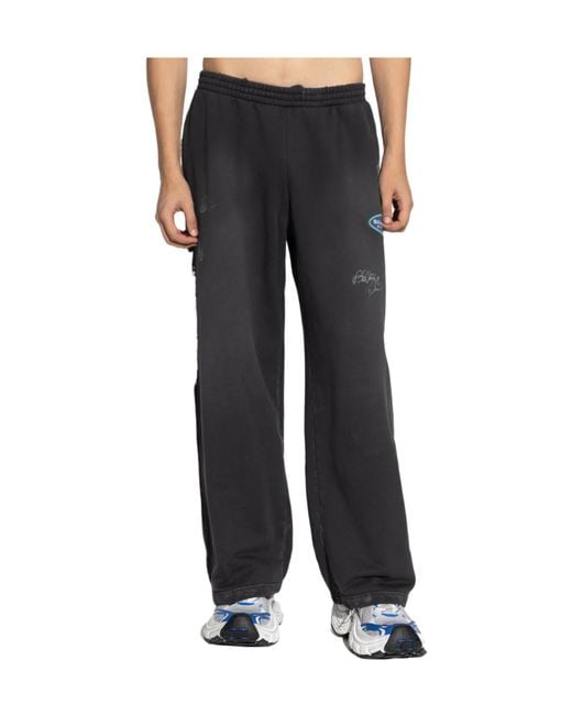 Balenciaga Gray Logo Patch Baggy Sweatpants for men