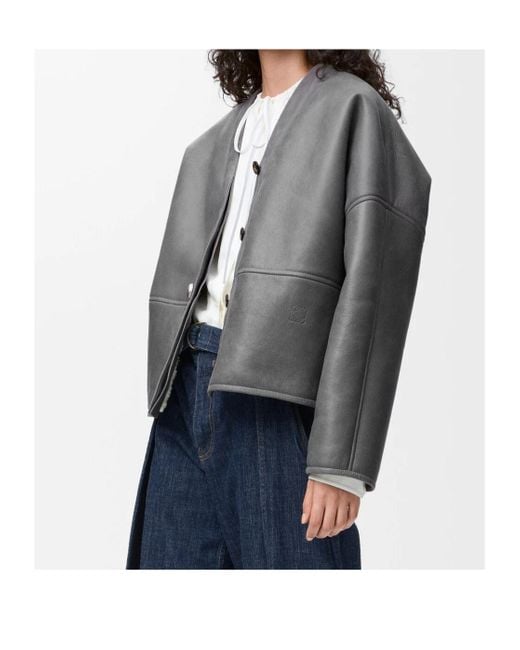 Loewe Gray Pebble Leather Cardigan