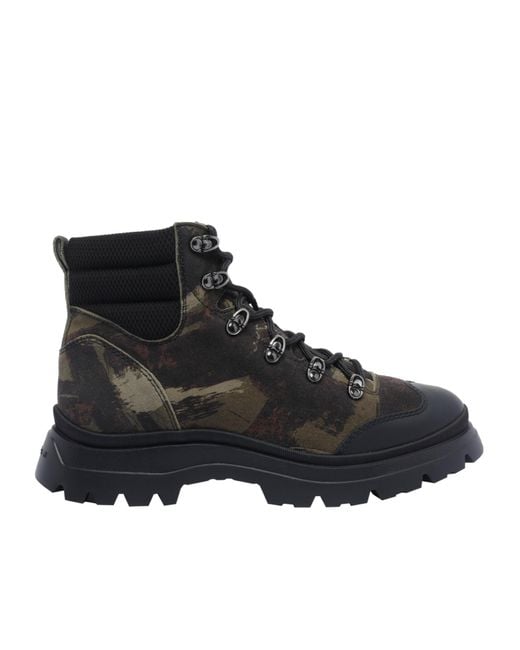 Hogan Black Camouflage Lace-Up Boots for men