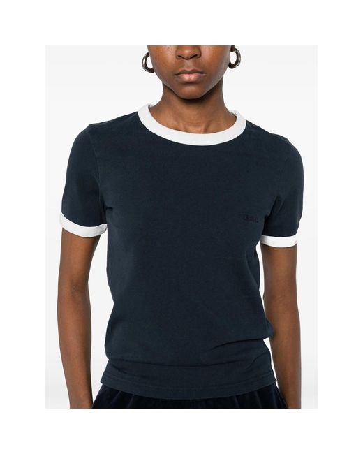 A.P.C. Blue Crewneck Logo Embroidered T-Shirt