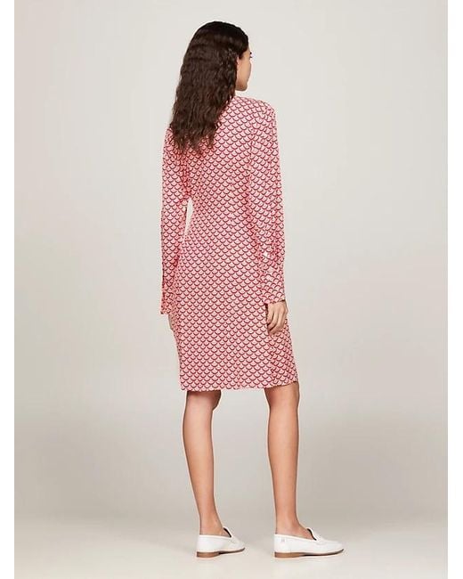 Tommy Hilfiger Pink Long-Sleeved V-Neck Dress