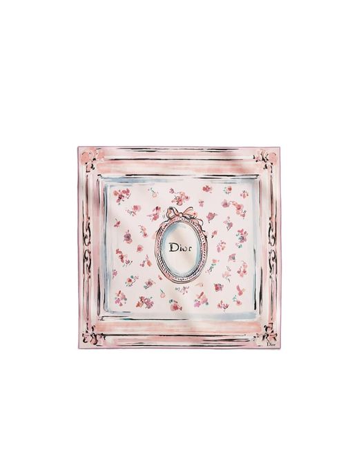 Dior Pink Iviera Floral Portrait 90 Square Scarf