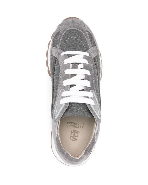 Brunello Cucinelli Gray Monili Embellished Low-Top Sneakers