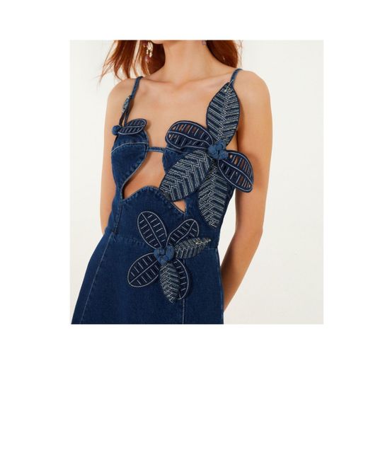Farm Rio Blue Floral Cutout Dress