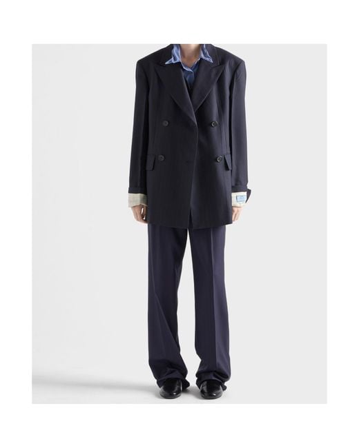 Prada Blue Pinstriped Straight-Leg Pants