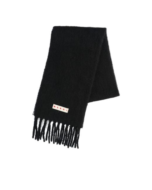 Marni Black Fringed-Edge Scarf for men