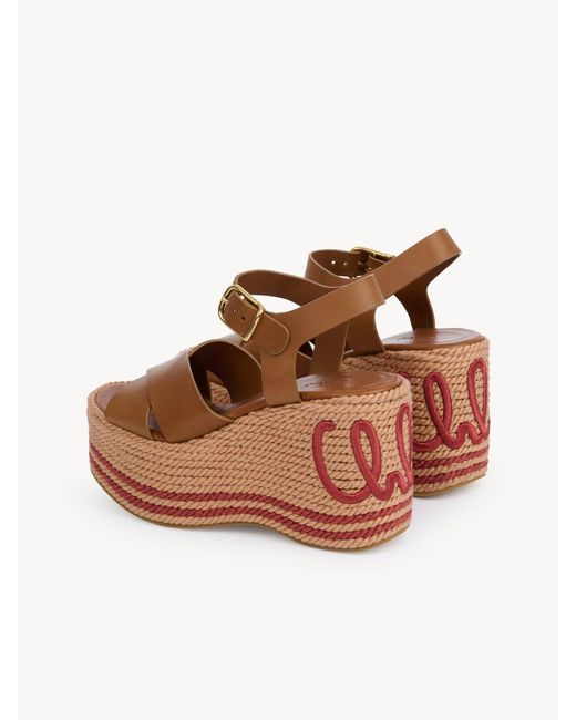 Chloé Brown Chloé Logo Wedge Heeled Sandals
