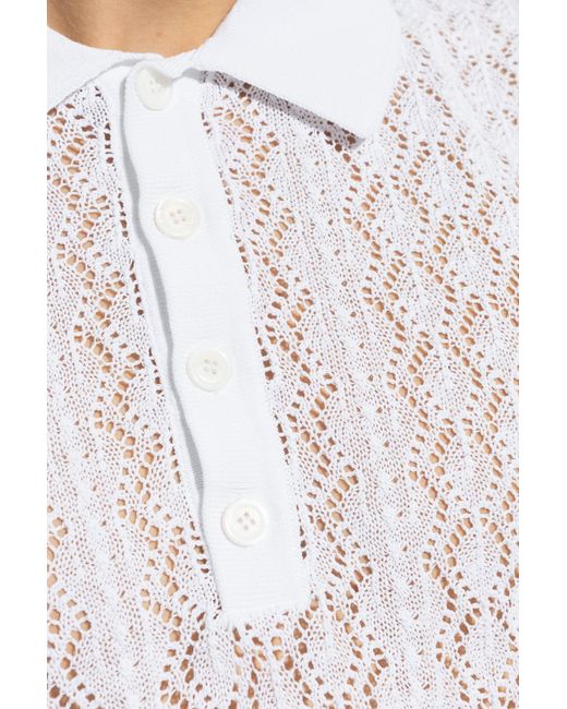 DSquared² White Pointelle-Knit Short Sleeved Polo Top for men