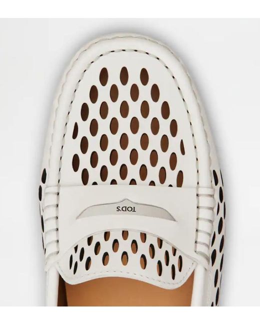 Tod's White Logo Engraved Perforated Loafers