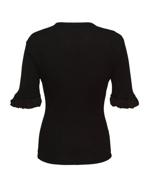 Jil Sander Black Ruffled-Cuff V-Neck Ribbed Top